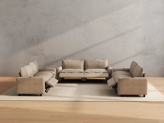 Modular Cero Reclining Sectionals | 6-Piece Khaki Linen Grand Estate U-Shaped Sectionals 6-Seater