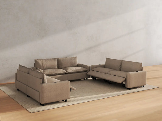 Modular Cero Reclining Sectionals | 6-Piece Khaki Linen Grand Estate U-Shaped Sectionals 6-Seater