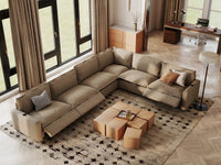 Modular Cero Reclining Sectionals | 6-Piece Khaki Linen Grand Estate V-Shaped Sectionals 6-Seater