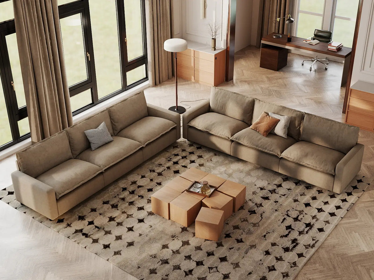 Modular Cero Modular Sectionals | 6-Piece Khaki Linen Grand Estate V-Shaped Sectionals 6-Seater