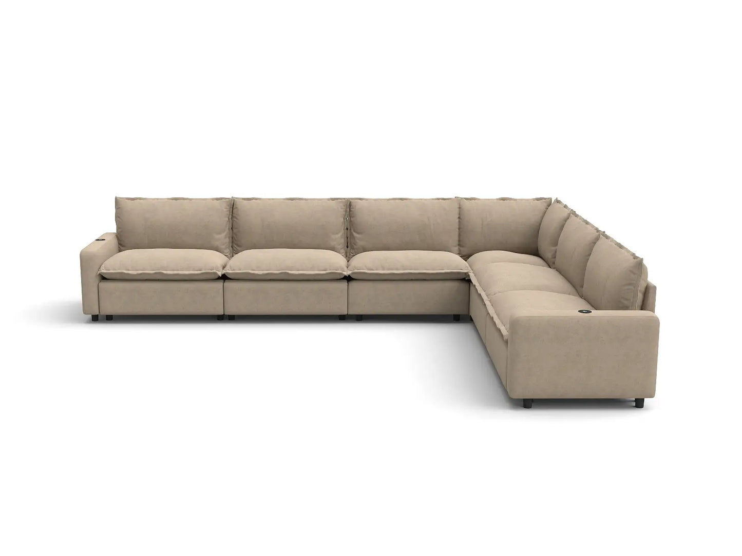 Modular Cero Reclining Sectionals | 6-Piece Khaki Linen Grand Estate V-Shaped Sectionals 6-Seater
