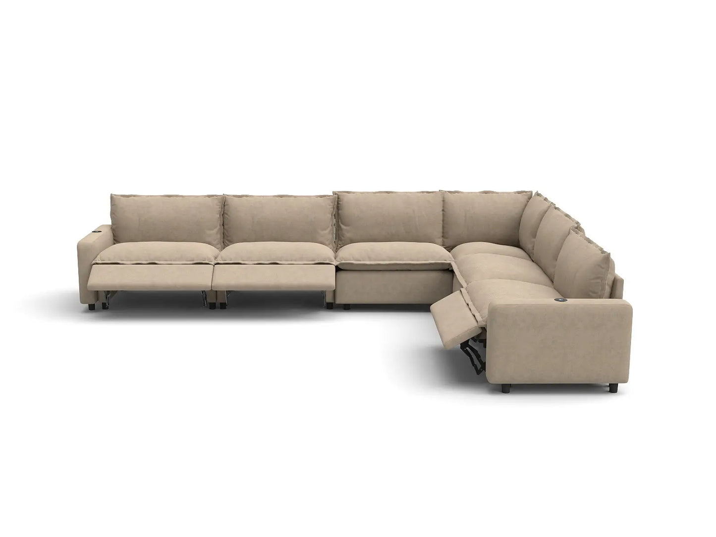Modular Cero Reclining Sectionals | 6-Piece Khaki Linen Grand Estate V-Shaped Sectionals 6-Seater