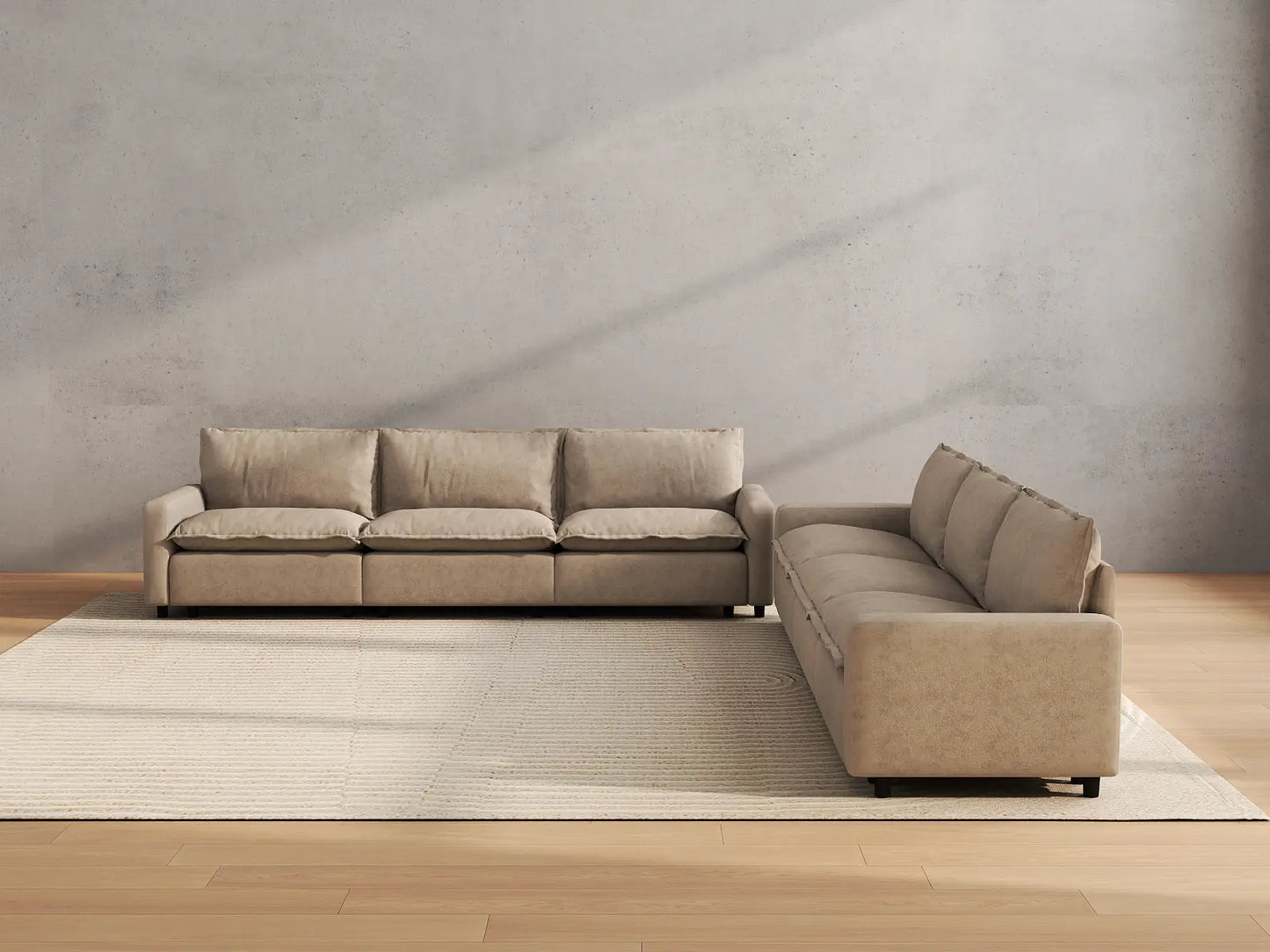 Modular Cero Modular Sectionals | 6-Piece Khaki Linen Grand Estate V-Shaped Sectionals 6-Seater