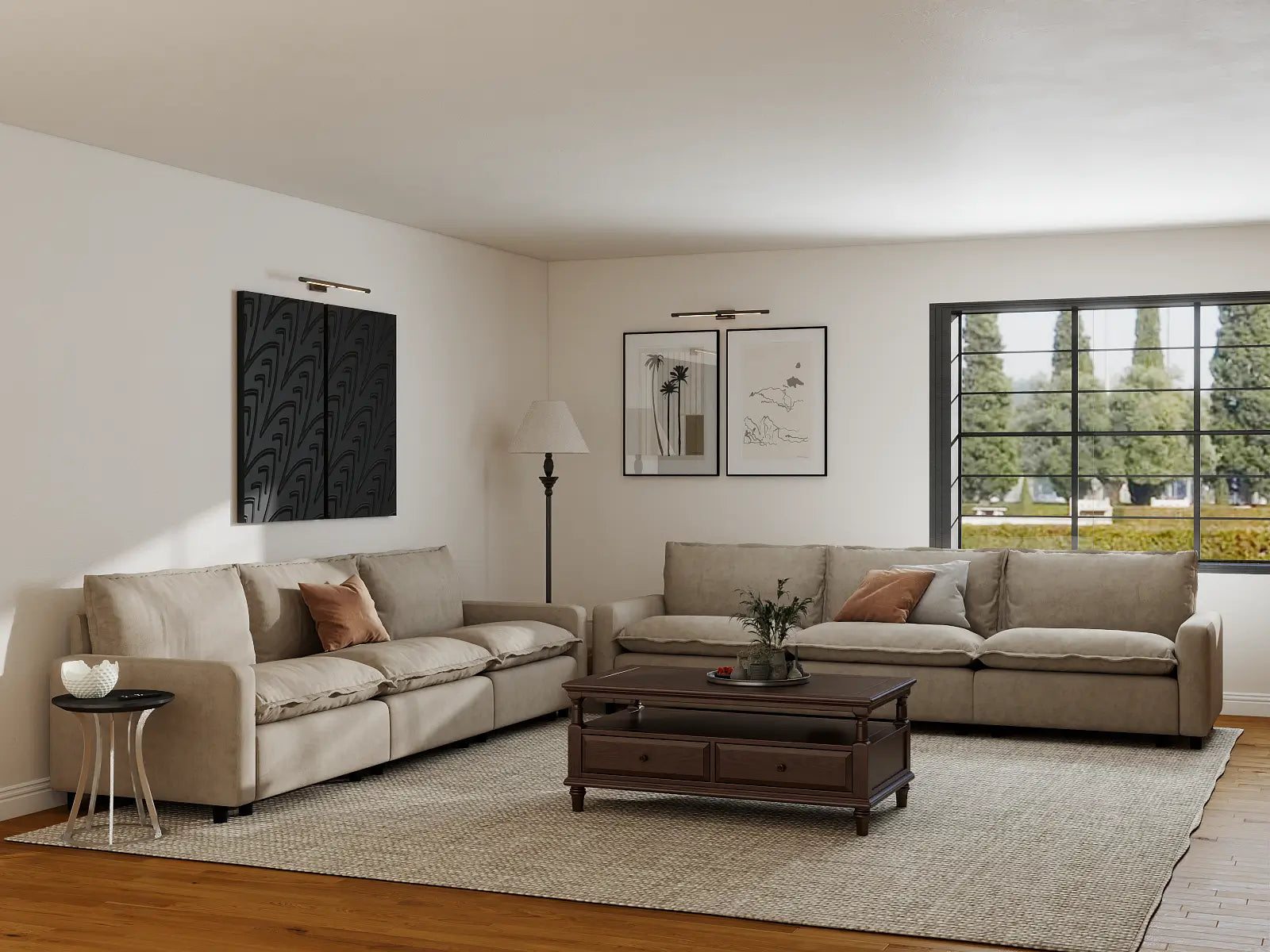 Modular Cero Modular Sectional | 6-Piece Khaki Linen Grand Estate V-Shaped Sectionals 6-Seater