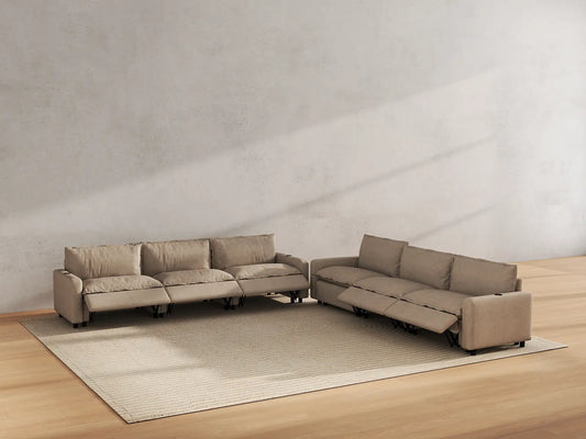 Modular Cero Reclining Sectionals | 6-Piece Khaki Linen Grand Estate V-Shaped Sectionals 6-Seater