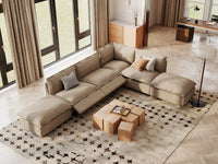 Modular Cero Reclining Sectionals | 6-Piece Khaki Linen Home Living L-Shaped Sectionals 4-Seater with 2-Ottomans