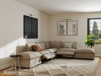 Modular Cero Reclining Sectionals | 6-Piece Khaki Linen Home Living L-Shaped Sectionals 4-Seater with 2-Ottomans