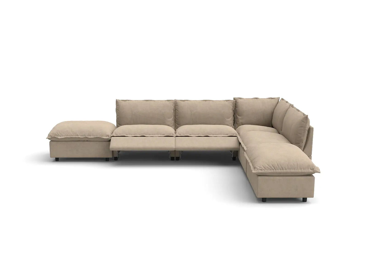 Modular Cero Reclining Sectionals | 6-Piece Khaki Linen Home Living L-Shaped Sectionals 4-Seater with 2-Ottomans