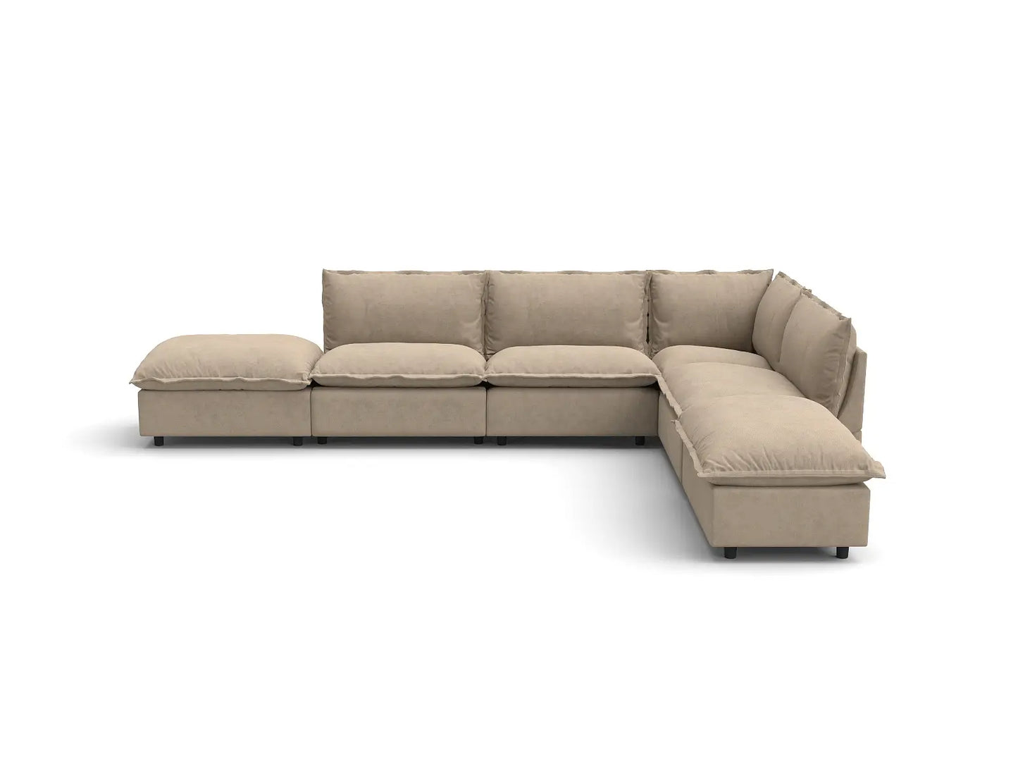 Modular Cero Reclining Sectionals | 6-Piece Khaki Linen Home Living L-Shaped Sectionals 4-Seater with 2-Ottomans