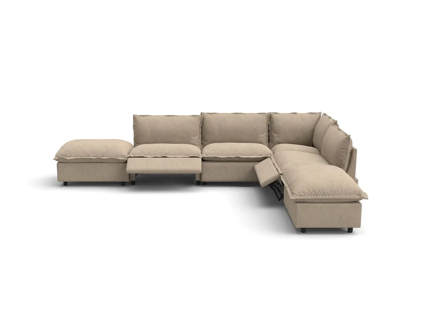Modular Cero Reclining Sectionals | 6-Piece Khaki Linen Home Living L-Shaped Sectionals 4-Seater with 2-Ottomans