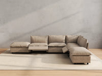 Modular Cero Reclining Sectionals | 6-Piece Khaki Linen Home Living L-Shaped Sectionals 4-Seater with 2-Ottomans