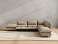 Modular Cero Reclining Sectionals | 6-Piece Khaki Linen Home Living L-Shaped Sectionals 4-Seater with 2-Ottomans
