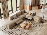 Modular Cero Reclining Sectionals | 6-Piece Khaki Linen Home Living L-Shaped Sectionals 4-Seater with 2-Ottomans