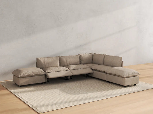 Modular Cero Reclining Sectionals | 6-Piece Khaki Linen Home Living L-Shaped Sectionals 4-Seater with 2-Ottomans