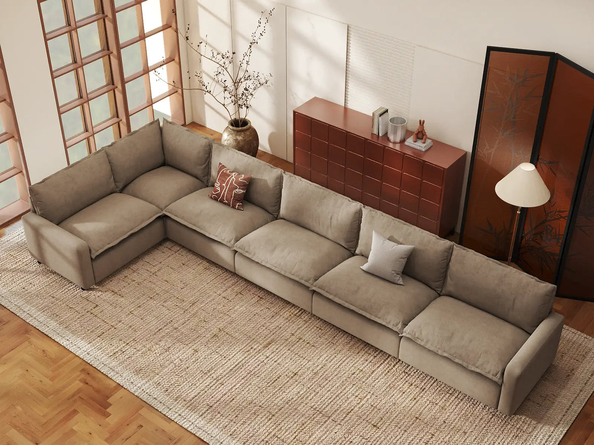 Modular Cero Modular Sectionals | 6-Piece Khaki Linen Home Living L-Shaped Sectionals 6-Seater