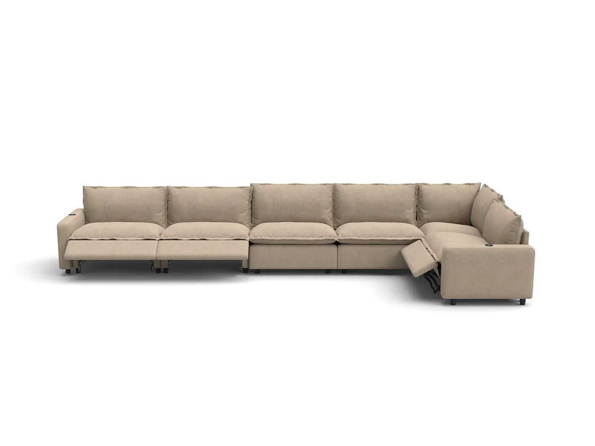Modular Cero Reclining Sectionals | 6-Piece Khaki Linen Home Living L-Shaped Sectionals 6-Seater