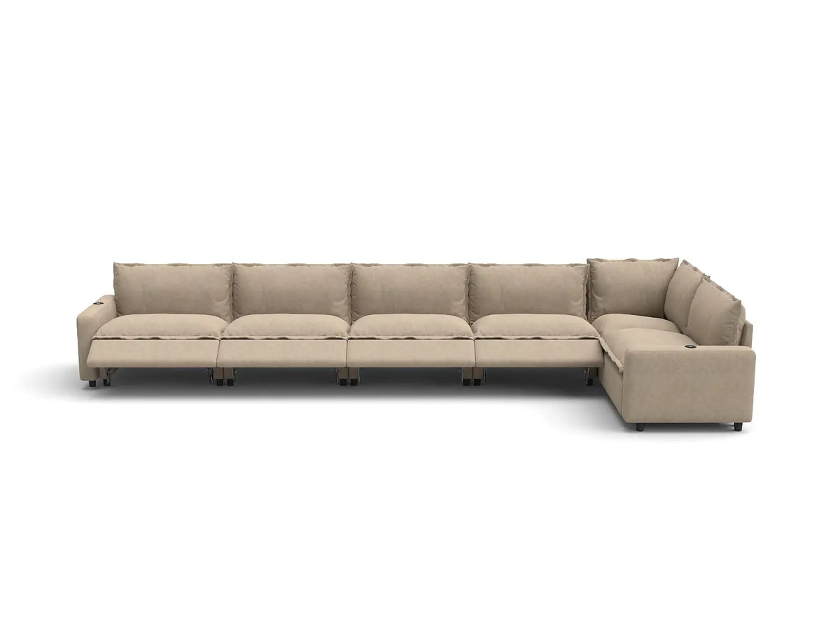 Modular Cero Reclining Sectionals | 6-Piece Khaki Linen Home Living L-Shaped Sectionals 6-Seater