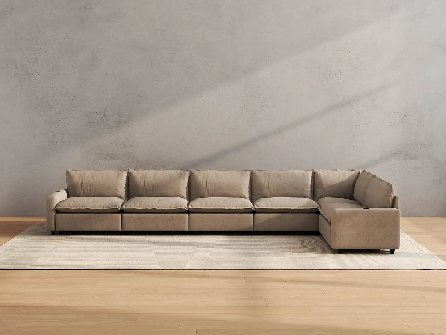 Modular Cero Reclining Sectionals | 6-Piece Khaki Linen Home Living L-Shaped Sectionals 6-Seater