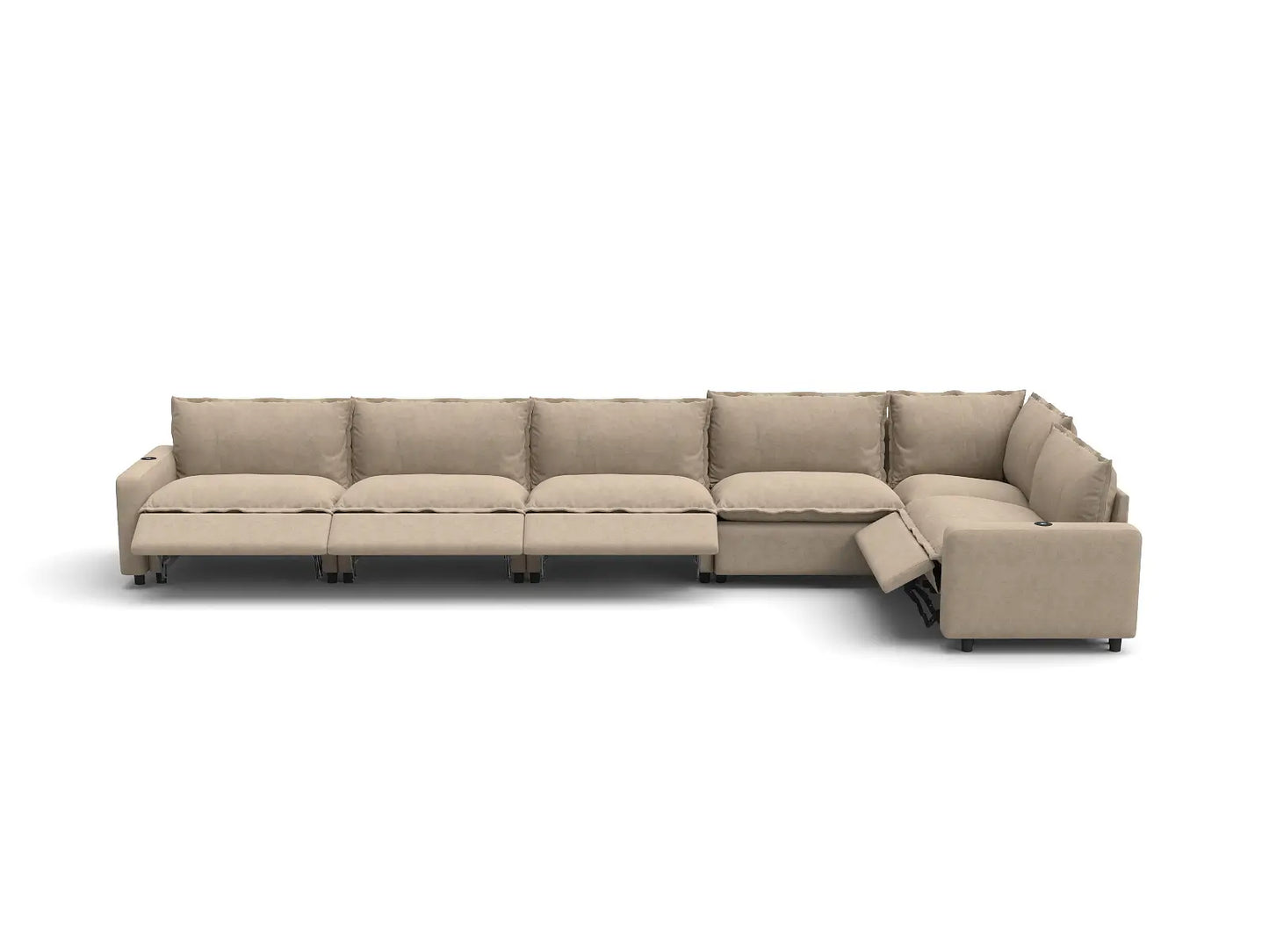 Modular Cero Reclining Sectionals | 6-Piece Khaki Linen Home Living L-Shaped Sectionals 6-Seater