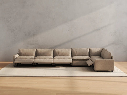 Modular Cero Reclining Sectionals | 6-Piece Khaki Linen Home Living L-Shaped Sectionals 6-Seater