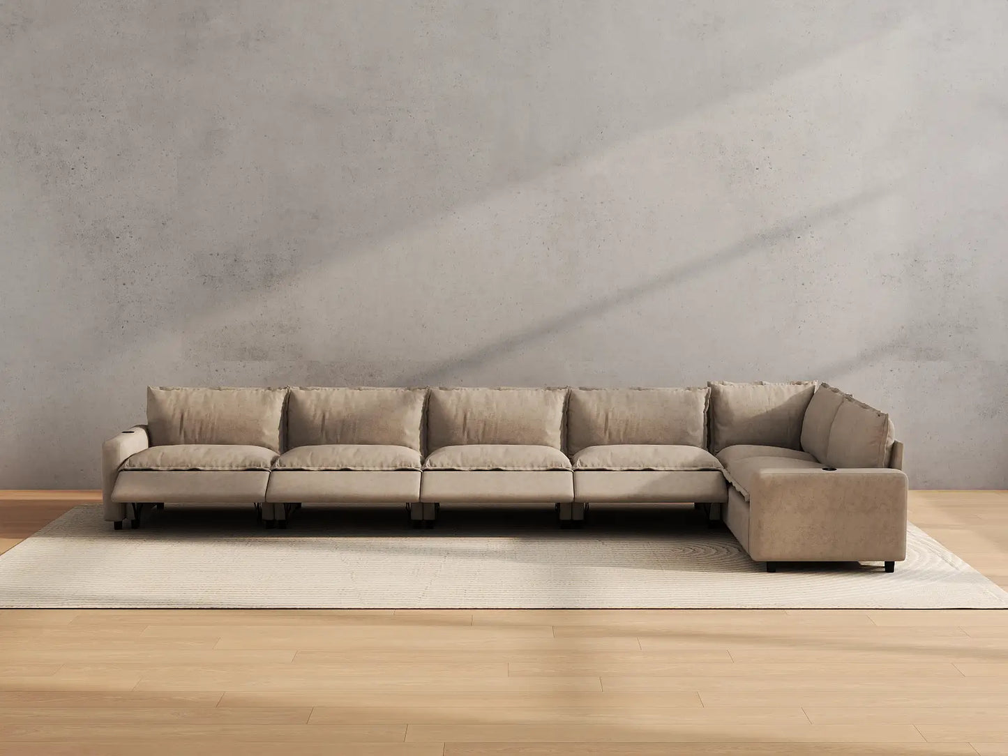 Modular Cero Reclining Sectionals | 6-Piece Khaki Linen Home Living L-Shaped Sectionals 6-Seater
