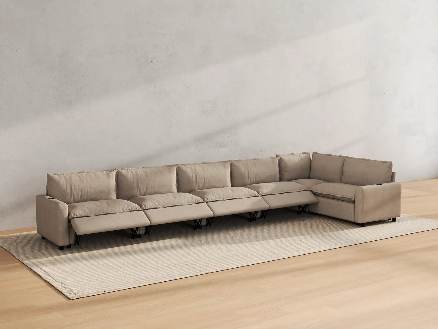 Modular Cero Reclining Sectionals | 6-Piece Khaki Linen Home Living L-Shaped Sectionals 6-Seater