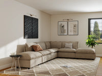 Modular Cero Modular Sectionals | 6-Piece Khaki Linen Large Space L-Shaped Sectionals 4-Seater with 2-Ottomans