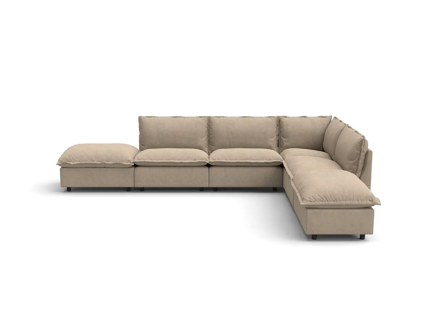 Modular Cero Modular Sectionals | 6-Piece Khaki Linen Large Space L-Shaped Sectionals 4-Seater with 2-Ottomans