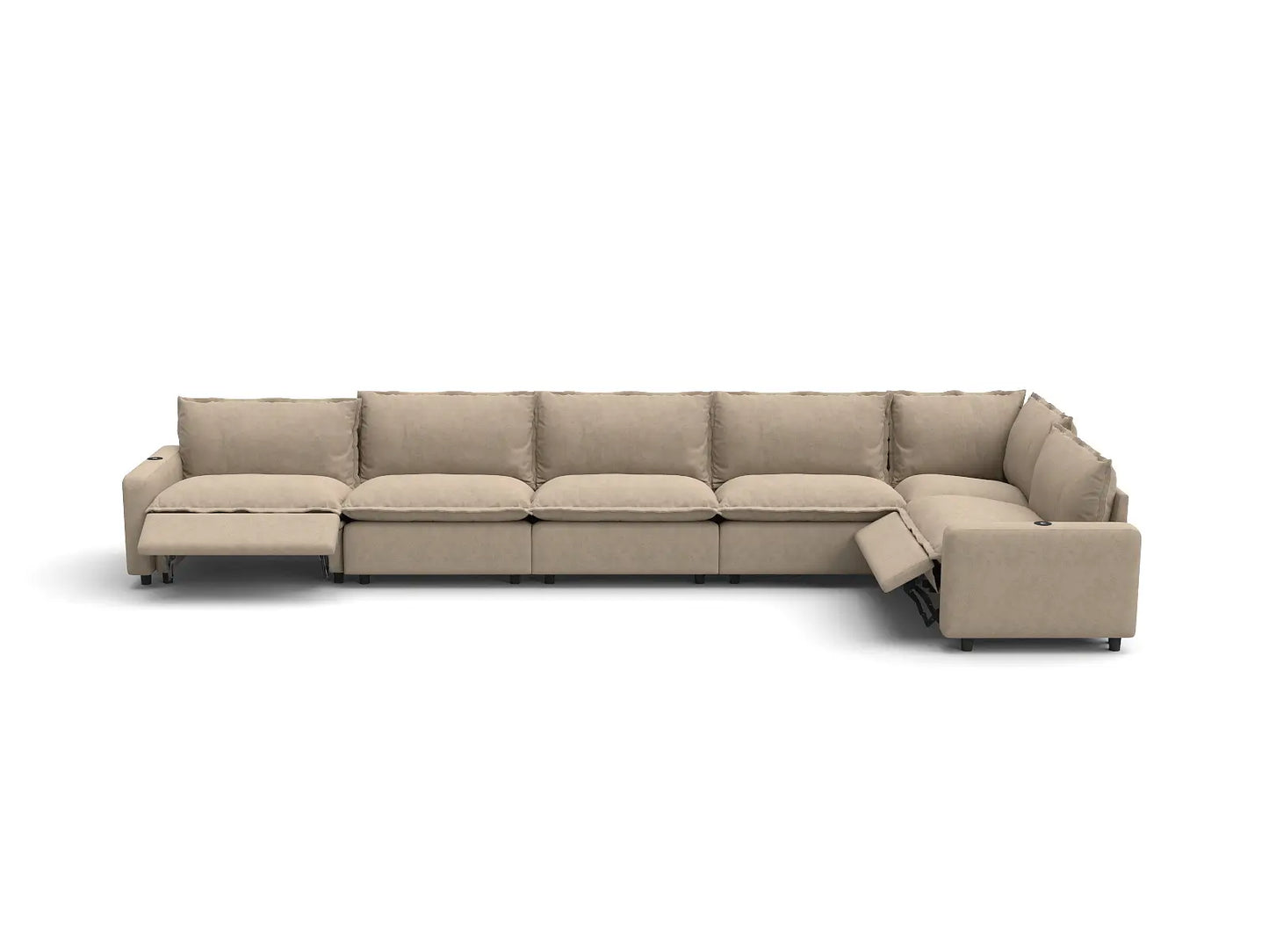 Modular Cero Reclining Sectionals | 6-Piece Khaki Linen Large Space L-Shaped Sectionals 6-Seater