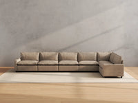 Modular Cero Recliner Sectional Couch | 6-Piece Khaki Linen Large Space L-Shaped Sectionals 6-Seater