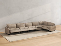 Modular Cero Recliner Sectional Couch | 6-Piece Khaki Linen Large Space L-Shaped Sectionals 6-Seater