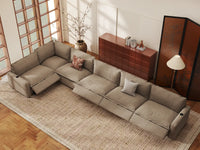 Modular Cero Recliner Sectional Couch | 6-Piece Khaki Linen Large Space L-Shaped Sectionals 6-Seater