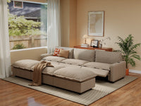 Modular Cero Reclining Sectionals | 6-Piece Khaki Linen Large Space Pit Sectionals 3-Seater with 3-Ottomans
