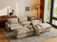 Modular Cero Reclining Sectionals | 6-Piece Khaki Linen Large Space Pit Sectionals 3-Seater with 3-Ottomans