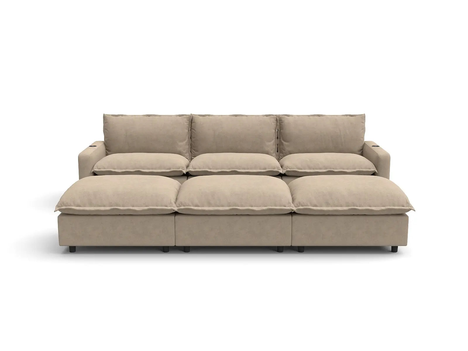 Modular Cero Sectional Sofa Recliner Chaise | 6-Piece Khaki Linen Large Space Pit Sectionals 3-Seater with 3-Ottomans