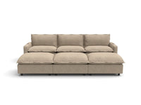 Modular Cero Reclining Sectionals | 6-Piece Khaki Linen Large Space Pit Sectionals 3-Seater with 3-Ottomans
