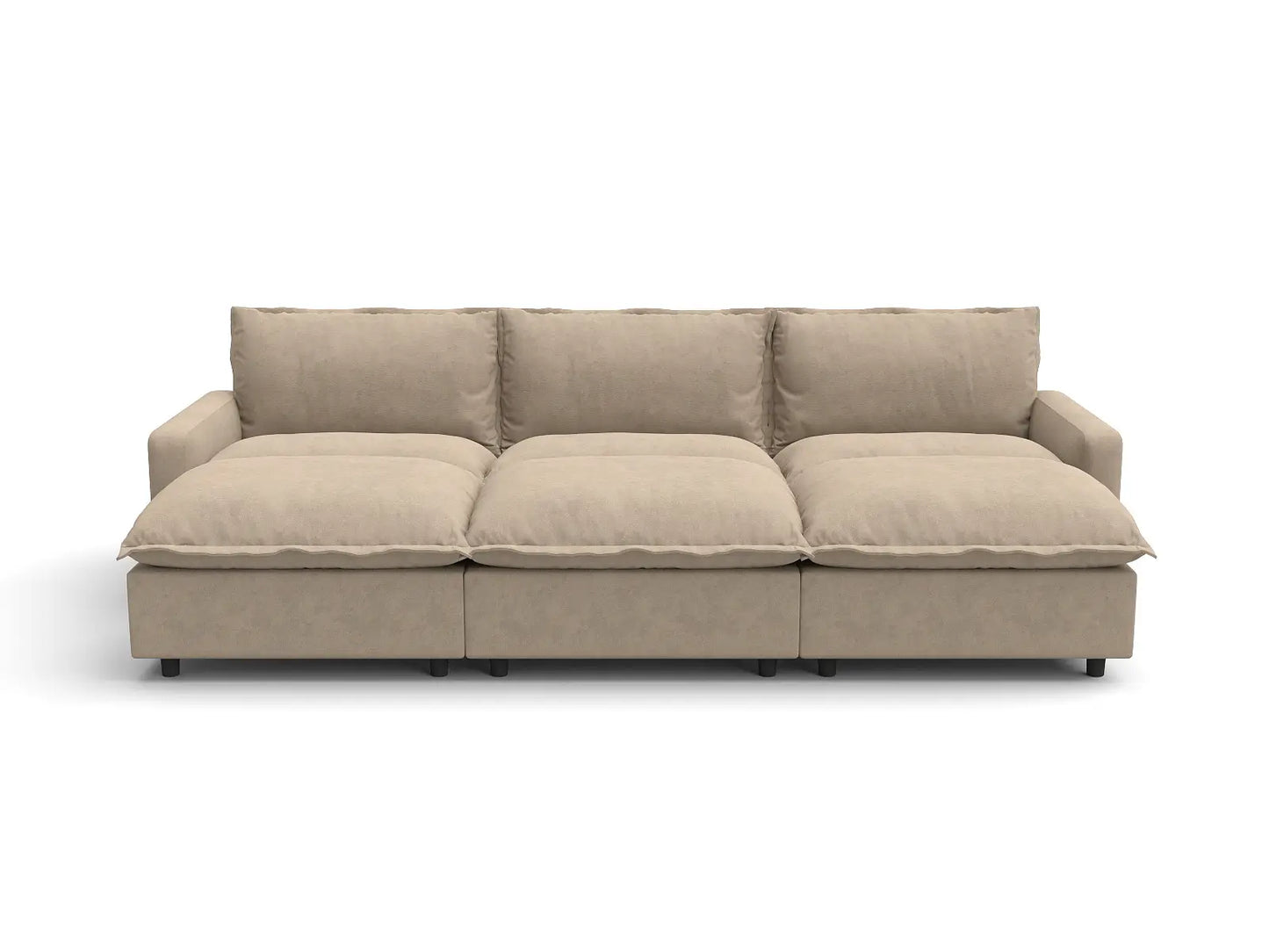 Modular Cero Modular Sectionals | 6-Piece Khaki Linen Large Space Pit Sectionals 3-Seater with 3-Ottomans