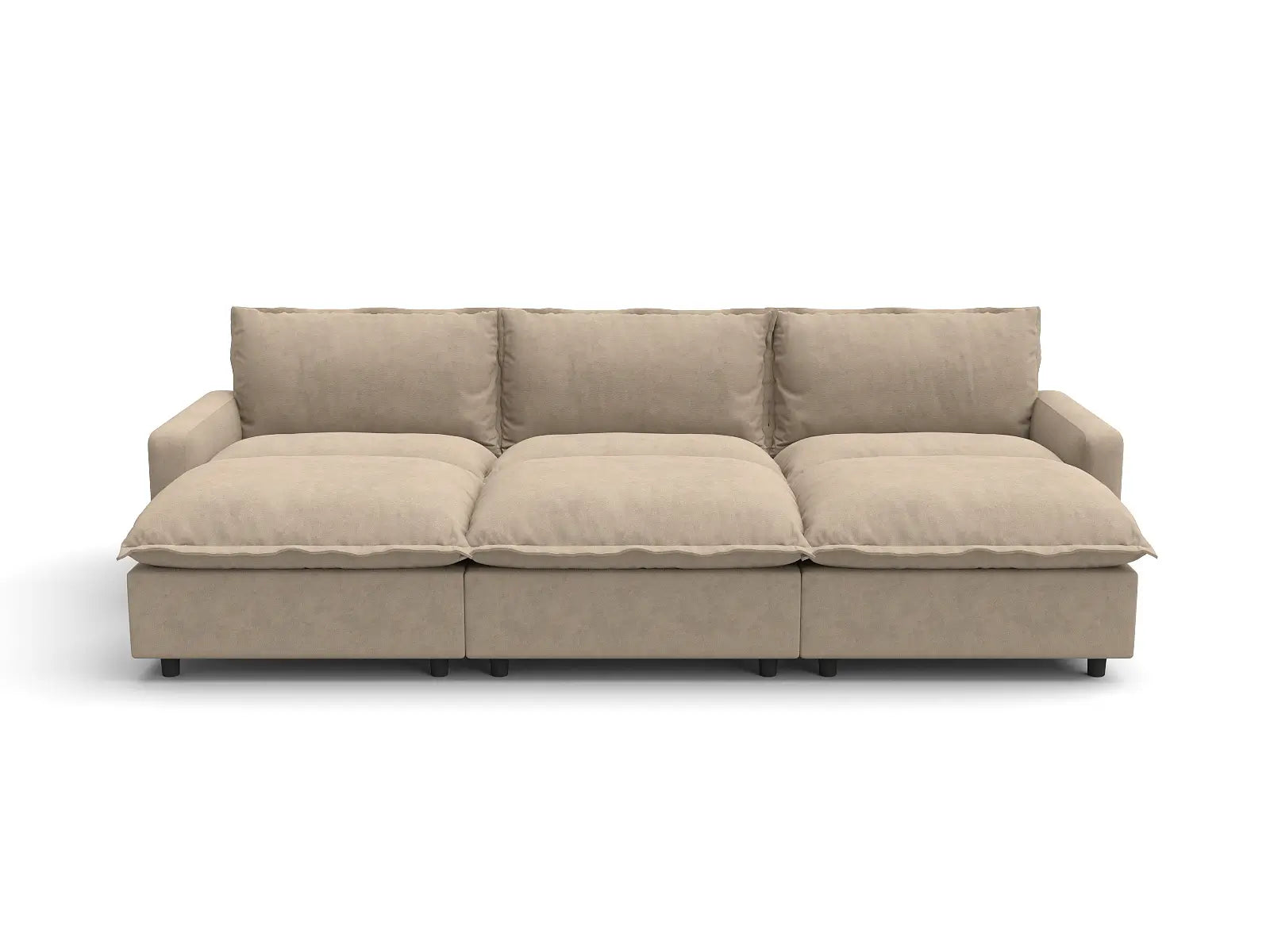 Modular Cero Washable Modular Sectional | 6-Piece Khaki Linen Large Space Pit Sectionals 3-Seater with 3-Ottomans