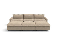 Modular Cero Reclining Sectionals | 6-Piece Khaki Linen Large Space Pit Sectionals 3-Seater with 3-Ottomans