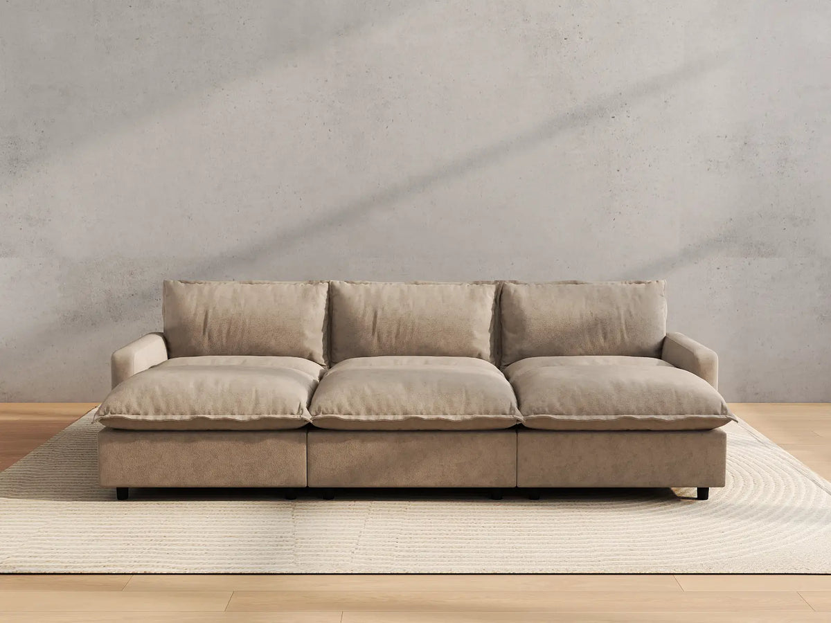 Modular Cero Modular Sectionals | 6-Piece Khaki Linen Large Space Pit Sectionals 3-Seater with 3-Ottomans