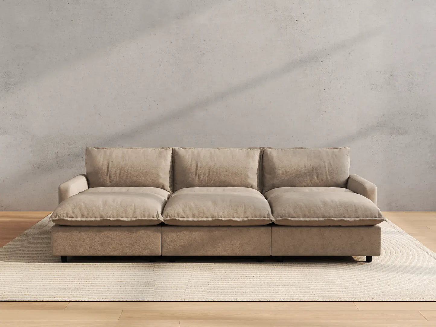 Modular Cero Modular Sectionals | 6-Piece Khaki Linen Large Space Pit Sectionals 3-Seater with 3-Ottomans
