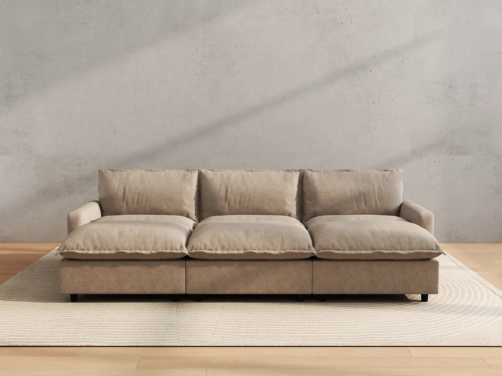 Modular Cero Washable Modular Sectional | 6-Piece Khaki Linen Large Space Pit Sectionals 3-Seater with 3-Ottomans