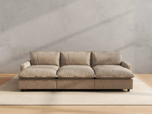 Modular Cero Modular Sectionals | 6-Piece Khaki Linen Large Space Pit Sectionals 3-Seater with 3-Ottomans
