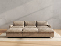 Modular Cero Reclining Sectionals | 6-Piece Khaki Linen Large Space Pit Sectionals 3-Seater with 3-Ottomans