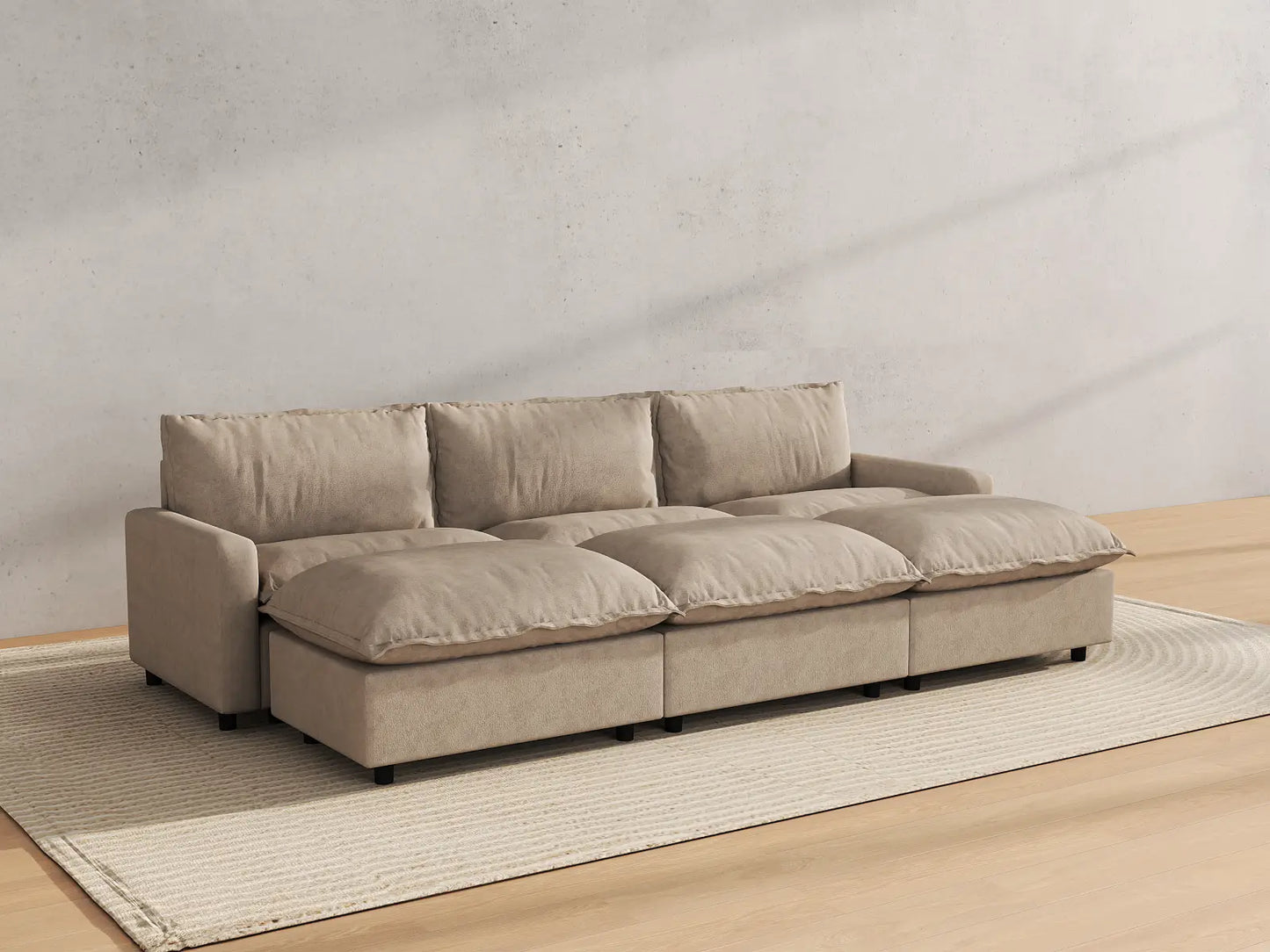 Modular Cero Modular Sectionals | 6-Piece Khaki Linen Large Space Pit Sectionals 3-Seater with 3-Ottomans