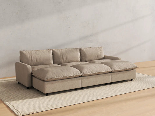 Modular Cero Modular Sectionals | 6-Piece Khaki Linen Large Space Pit Sectionals 3-Seater with 3-Ottomans