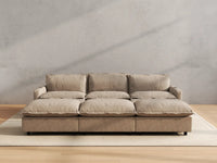 Modular Cero Reclining Sectionals | 6-Piece Khaki Linen Large Space Pit Sectionals 3-Seater with 3-Ottomans