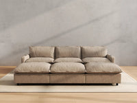 Modular Cero Reclining Sectionals | 6-Piece Khaki Linen Large Space Pit Sectionals 3-Seater with 3-Ottomans