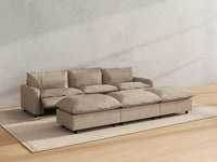 Modular Cero Reclining Sectionals | 6-Piece Khaki Linen Large Space Pit Sectionals 3-Seater with 3-Ottomans