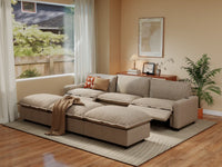 Modular Cero Reclining Sectionals | 6-Piece Khaki Linen Large Space Pit Sectionals 3-Seater with 3-Ottomans